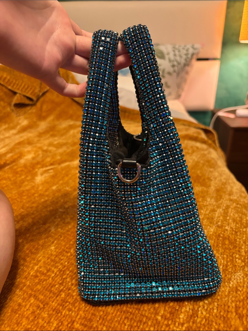 Teal Crystal-Embellished Women’s Handbag - Picture 3 of 4